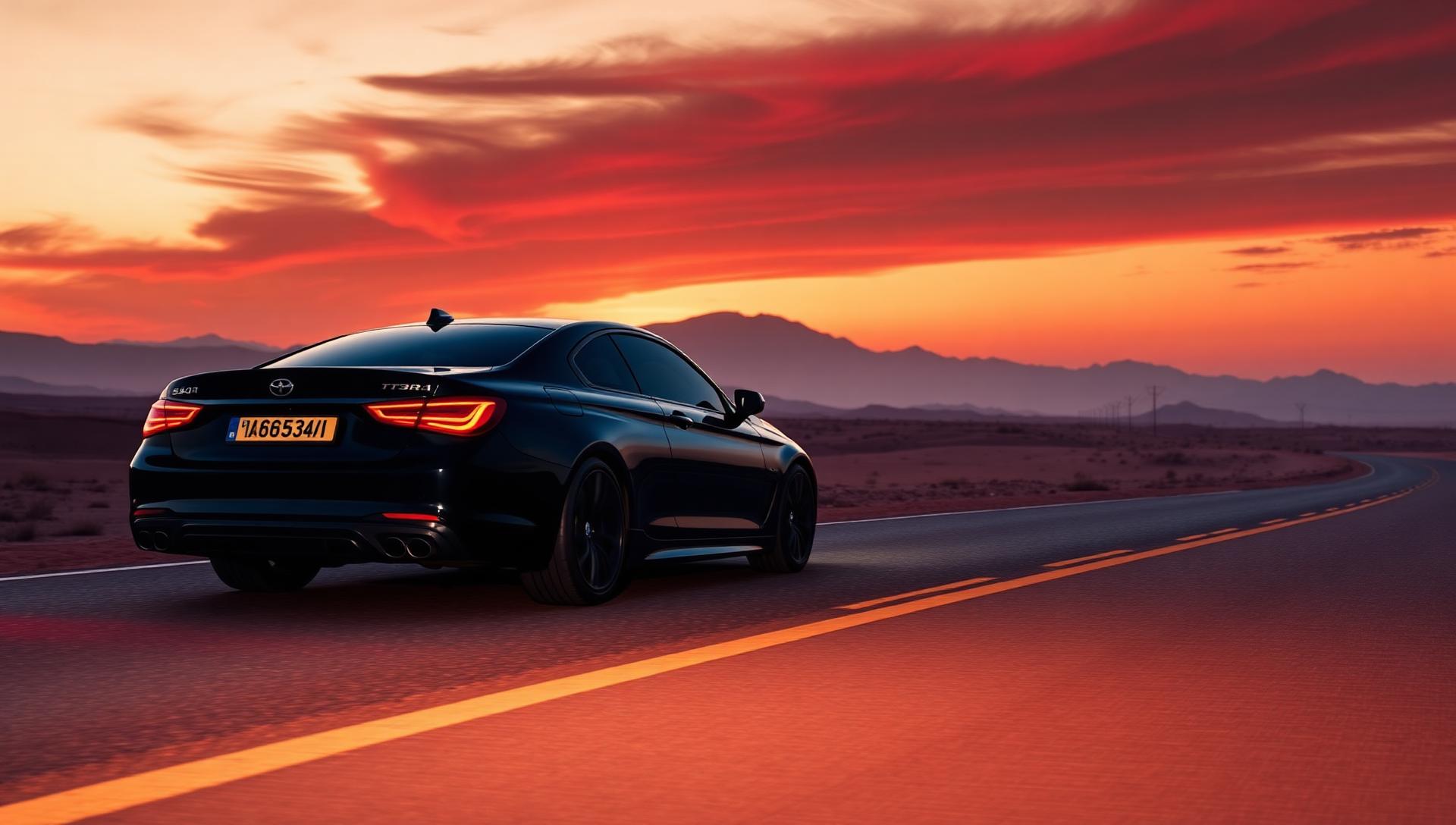 Black luxury car on Moroccan road